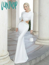 Lunivop Women Summer Sexy Long Sleeve Black White Diamonds Maxi Bandage Dress Elegant Evening Club